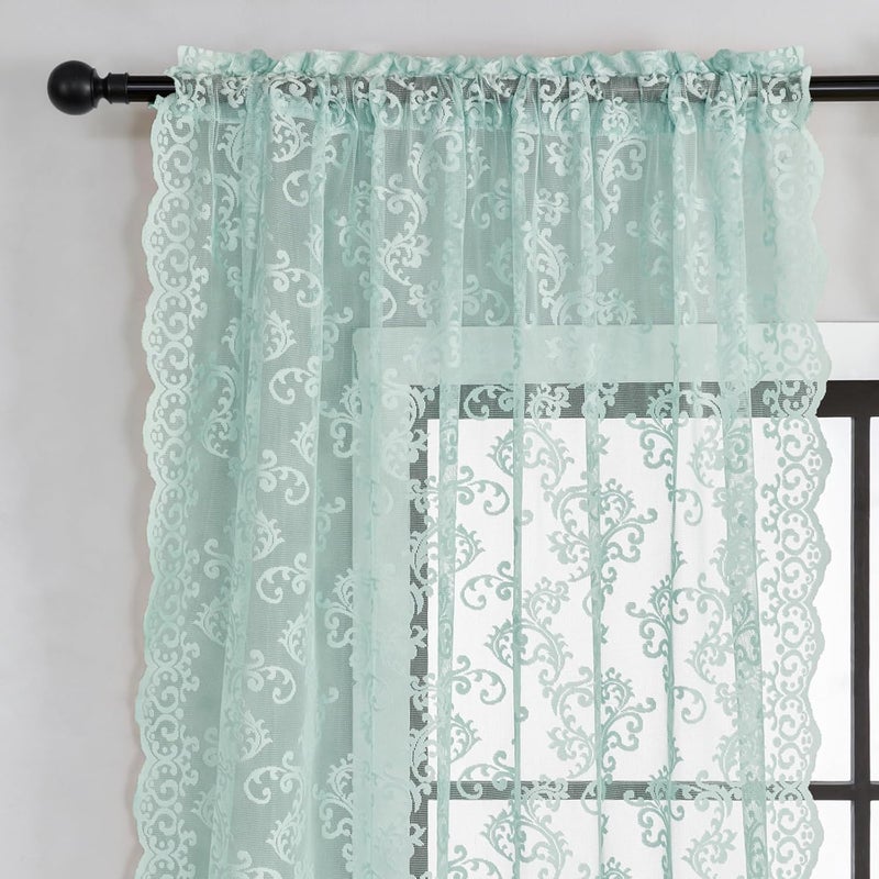 FOLKSIDE Pastel Turquoise Lace Curtains 72 Inch Length 2 Panels Light Teal Paisley Lace Curtains for Living Room Bedroom Rod Pocket Light Filtering French Window Drapes Aqua Sea Ocean Beach Decor, 52x72 - Image 3